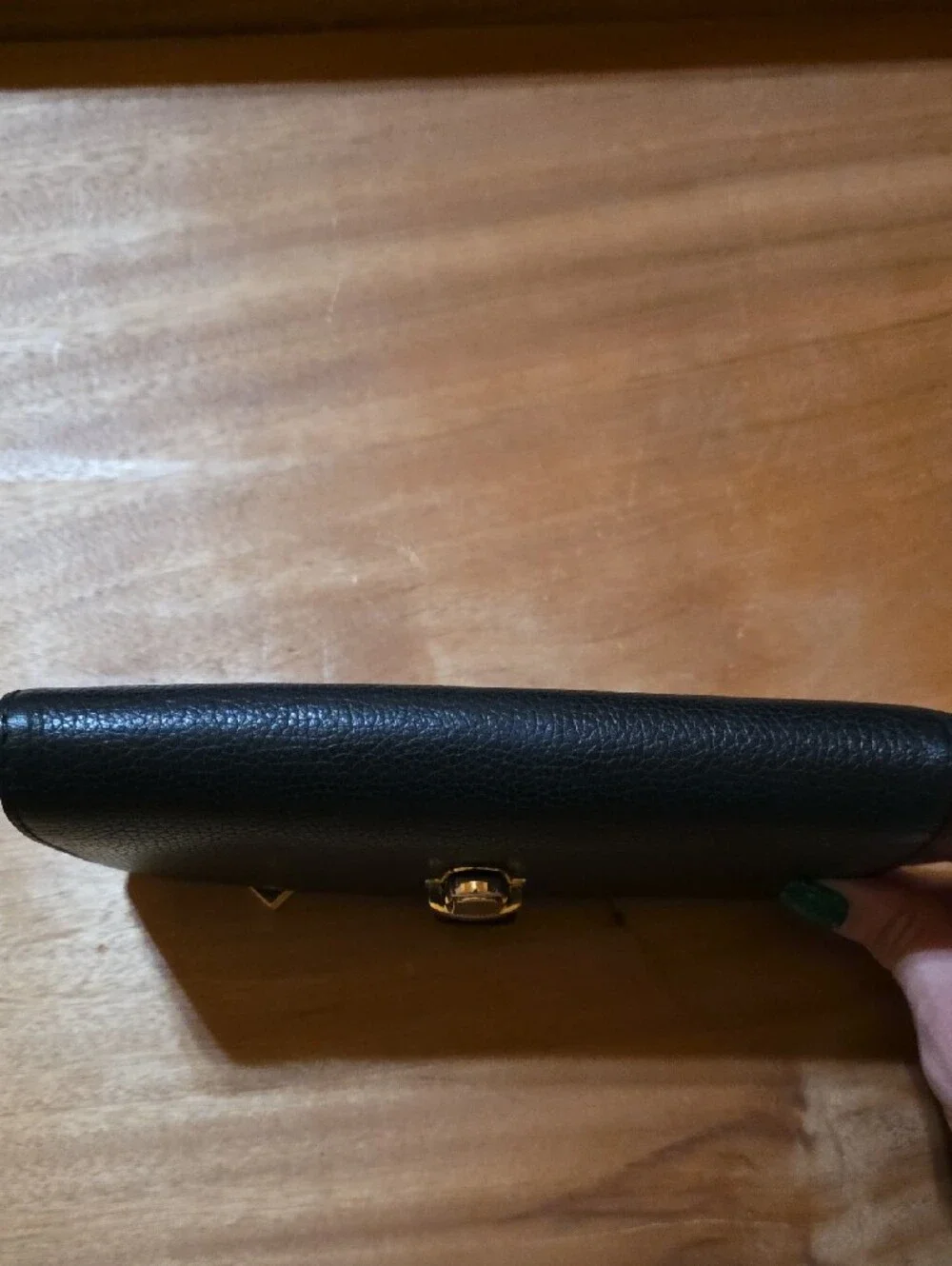 Michael Kors Pebbled Leather Accordion Wallet Black Gold Hardware